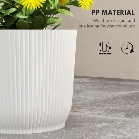 Outsunny Set of 2 Round Plant Pots Outdoor 22cm for Garden, White