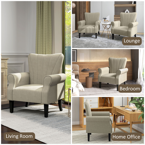 HOMCOM Armchair, Upholstered Modern Accent Chair with Wood Legs, Beige
