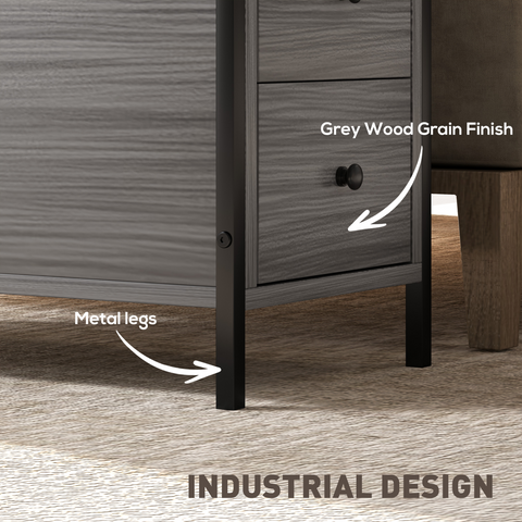 HOMCOM Narrow End Table, Sofa Side Table with 2 Drawers Storage Shelf, Grey