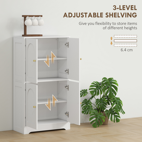 HOMCOM 110cm Kitchen Cupboard with 4 Arched Doors and 2 Adjustable Shelves