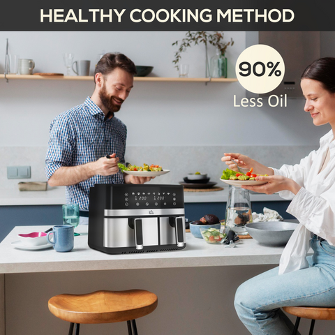 HOMCOM Dual Zone Air Fryer 8.5L Double Air Fryer with SYNCFinish 2700W