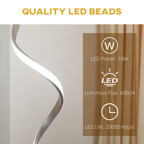 Spiral Floor Lamp for Living Room with 3 Adjustable Brightness, Silver HOMCOM