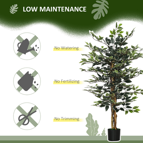 HOMCOM Artificial Ficus Tree with Lifelike Leaves and Natural Trunks Green