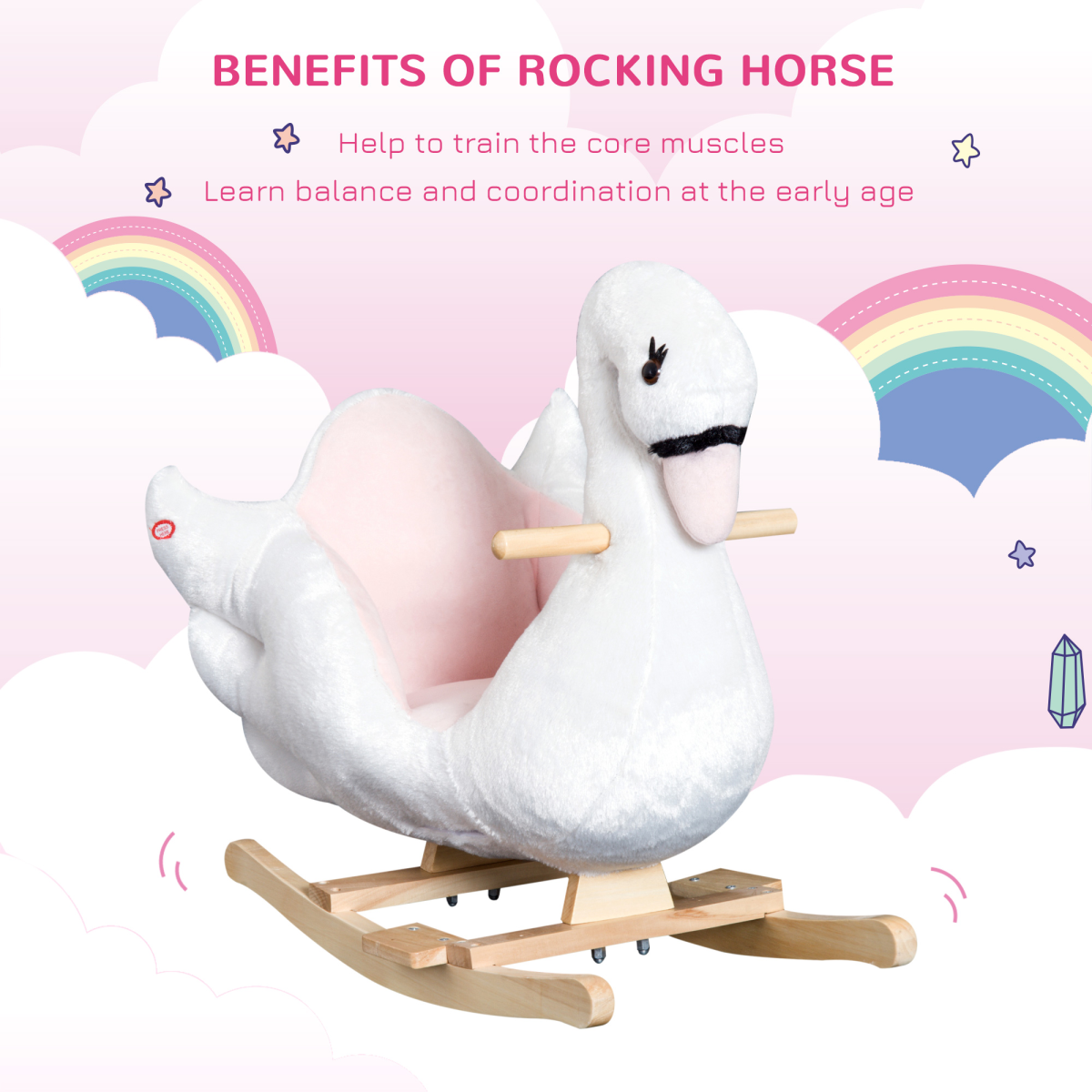 Kids Rocking Horse Ride On Swan Toy w/ Music Safety Seat for Toddler HOMCOM