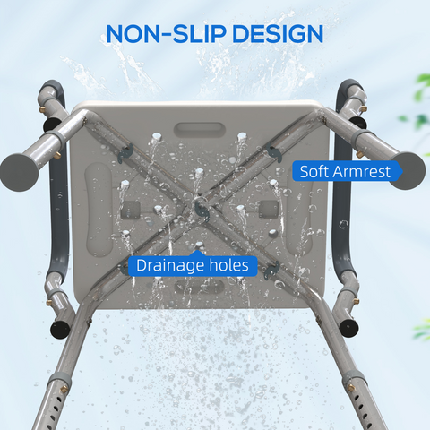 HOMCOM Rust-Free Aluminium Bath Chair with Adjustable Height, Light Blue