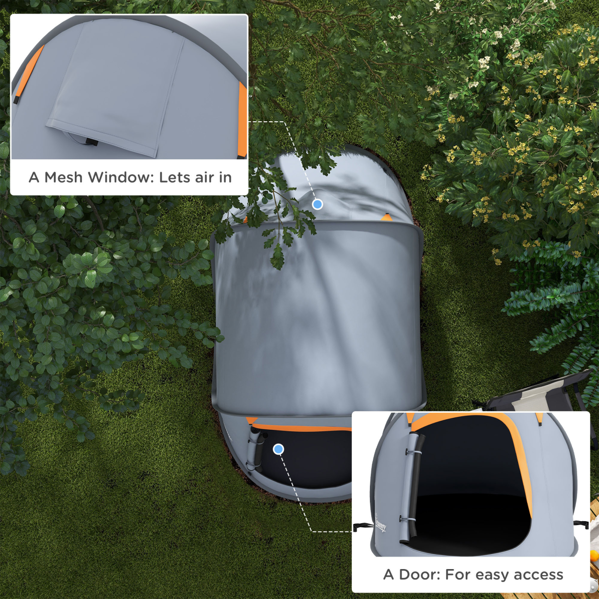 Outsunny Pop up Camping Tent for 2 Man, 2000mm Waterproof with Carry Bag, Grey