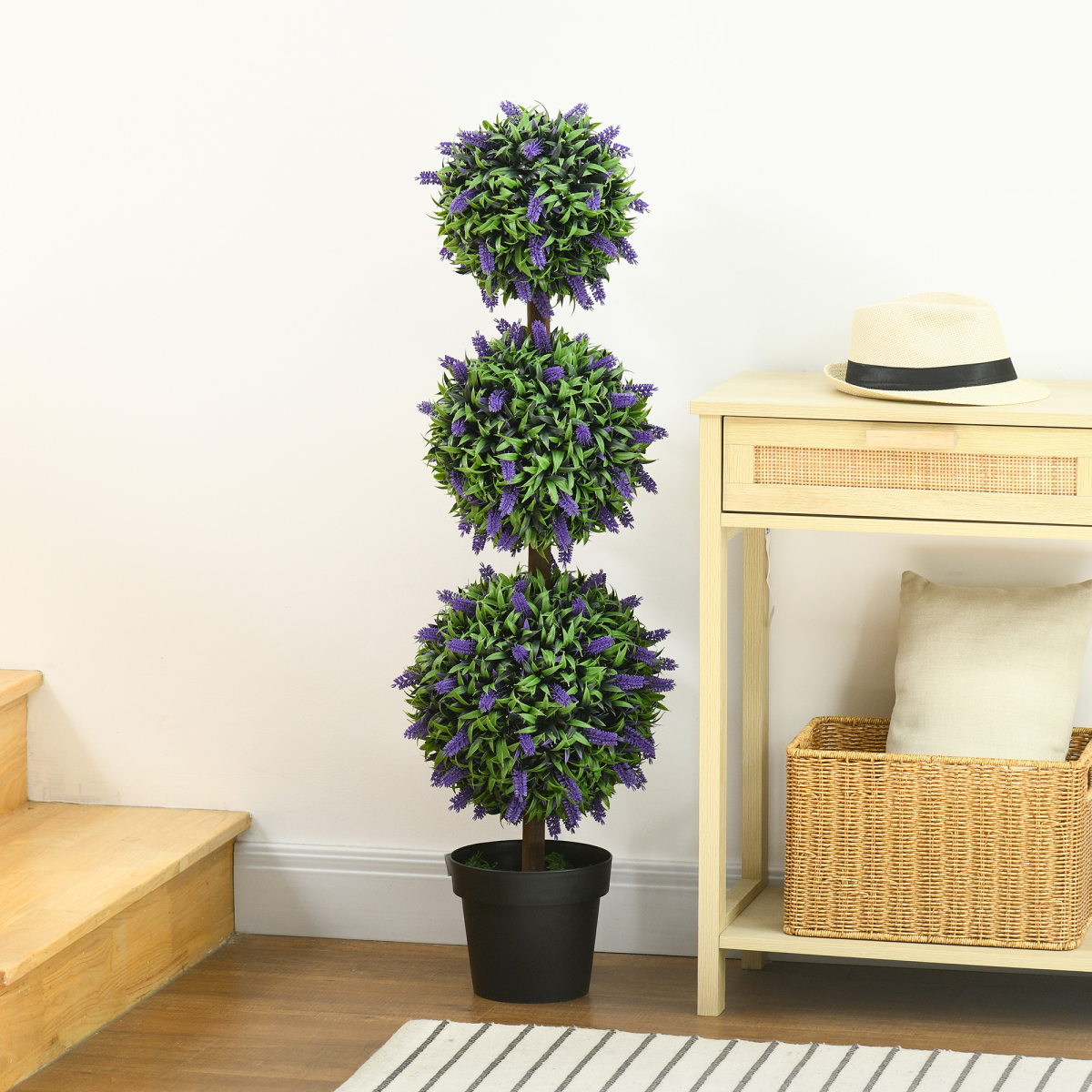 HOMCOM Set of 2 Potted Artificial Plants Ball Tree with Lavender Flowers, 110cm