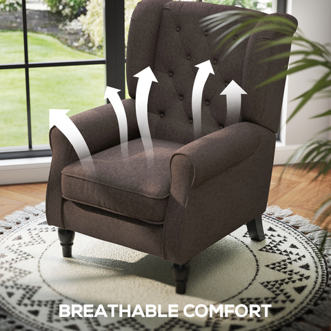 Retro Accent Chair Wingback Armchair with Wood Frame for Living Room Brown