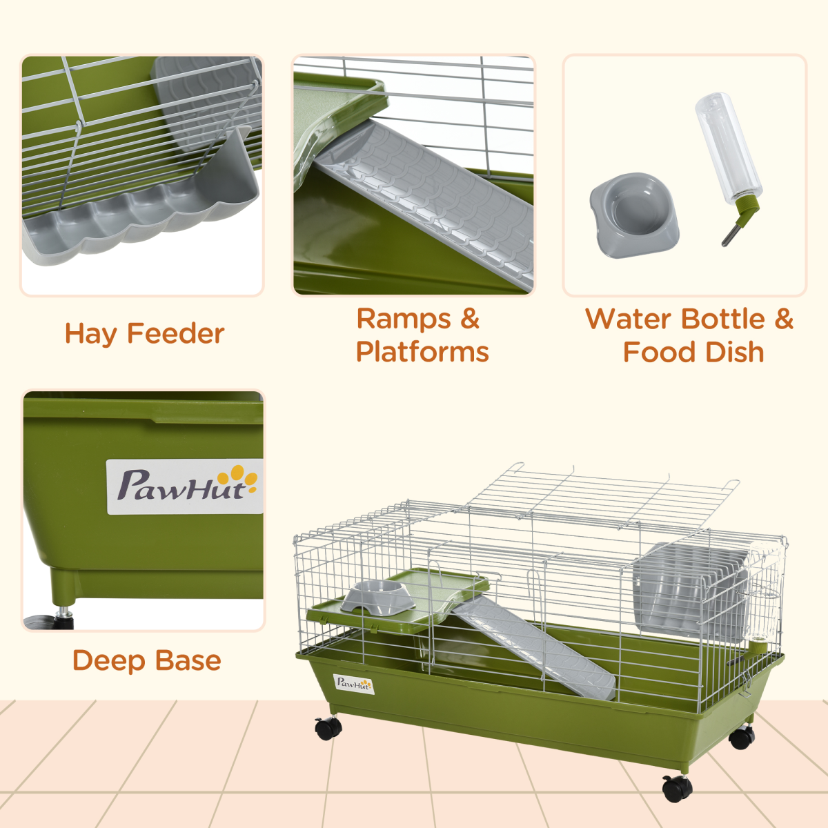 89cm Small Animal Home Cage for Rabbit Ferret Chinchilla w/ Wheels Green