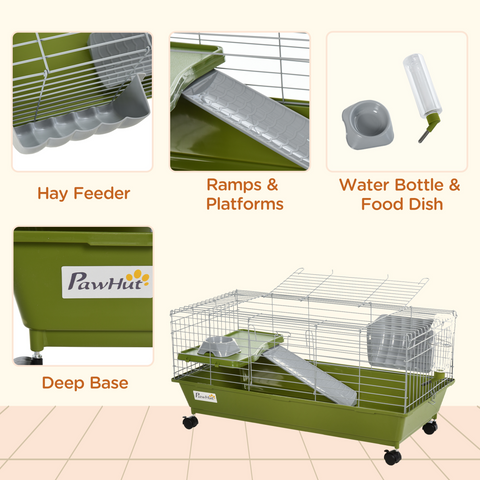 89cm Small Animal Home Cage for Rabbit Ferret Chinchilla w/ Wheels Green