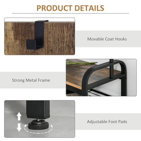 Industrial Coat Rack Stand with 8 Hooks Hangers Storage Cabinet Brown