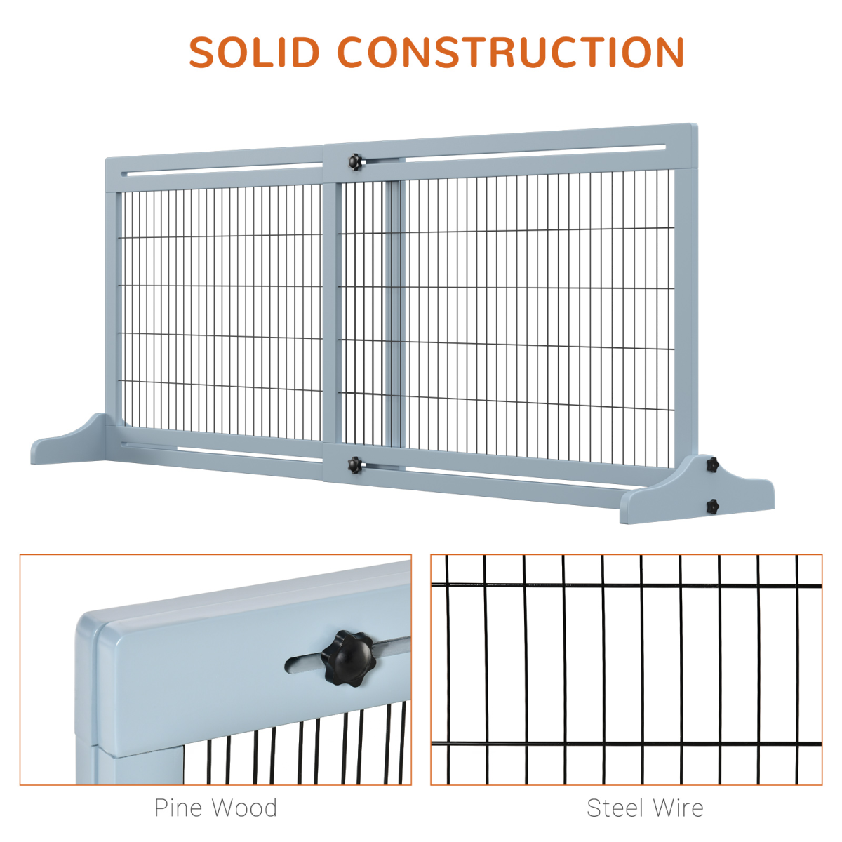 Adjustable Wooden Pet Gate Freestanding Dog Barrier for Doorway, Grey Pawhut