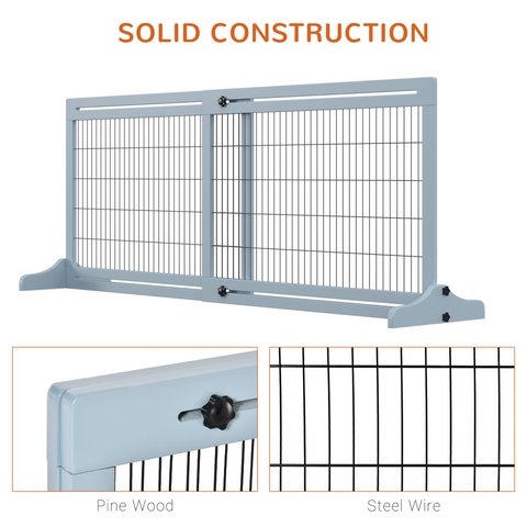 Adjustable Wooden Pet Gate Freestanding Dog Barrier for Doorway, Grey Pawhut