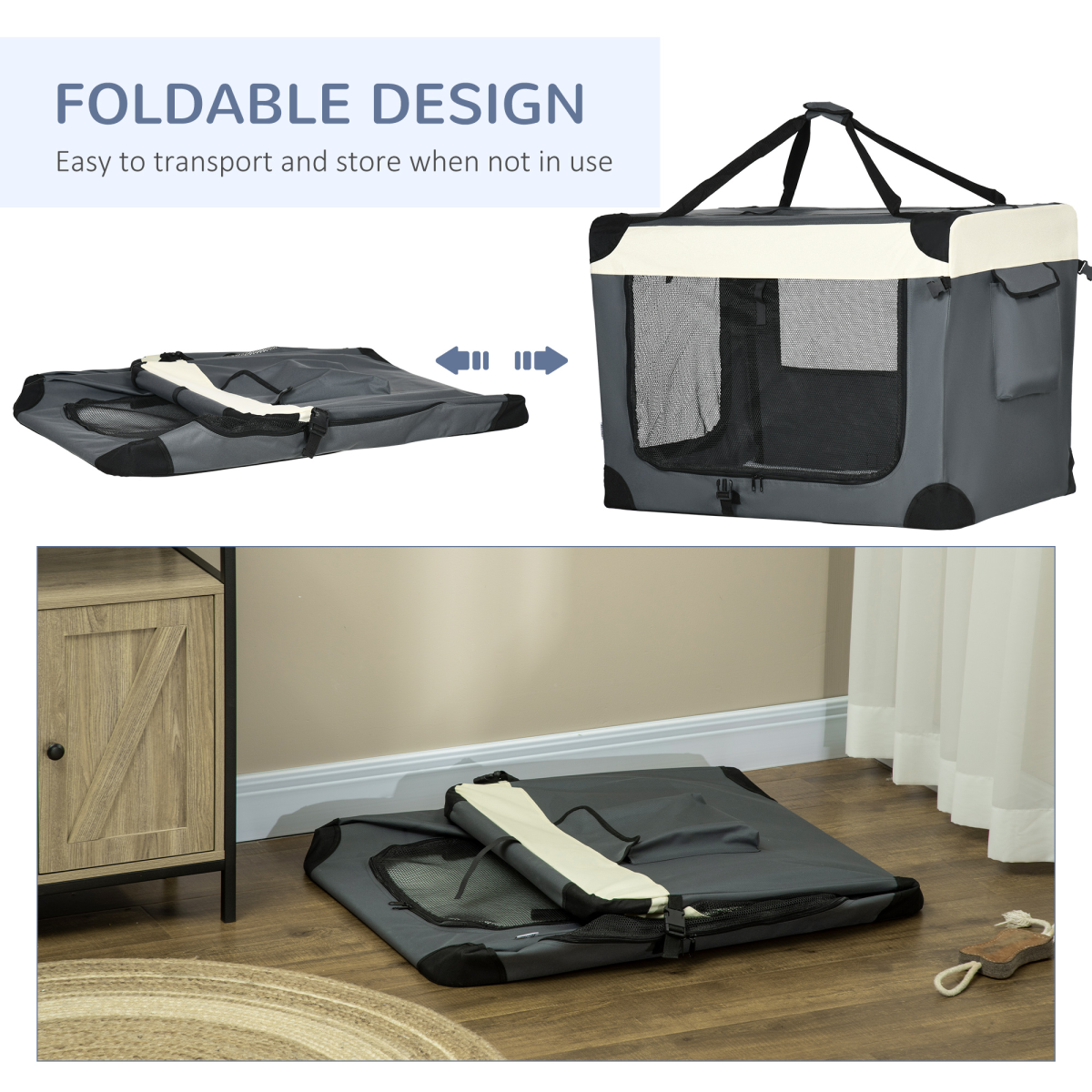 91cm Foldable Pet Carrier w/ Cushion, for Large Dogs and Cats - Grey Pawhut