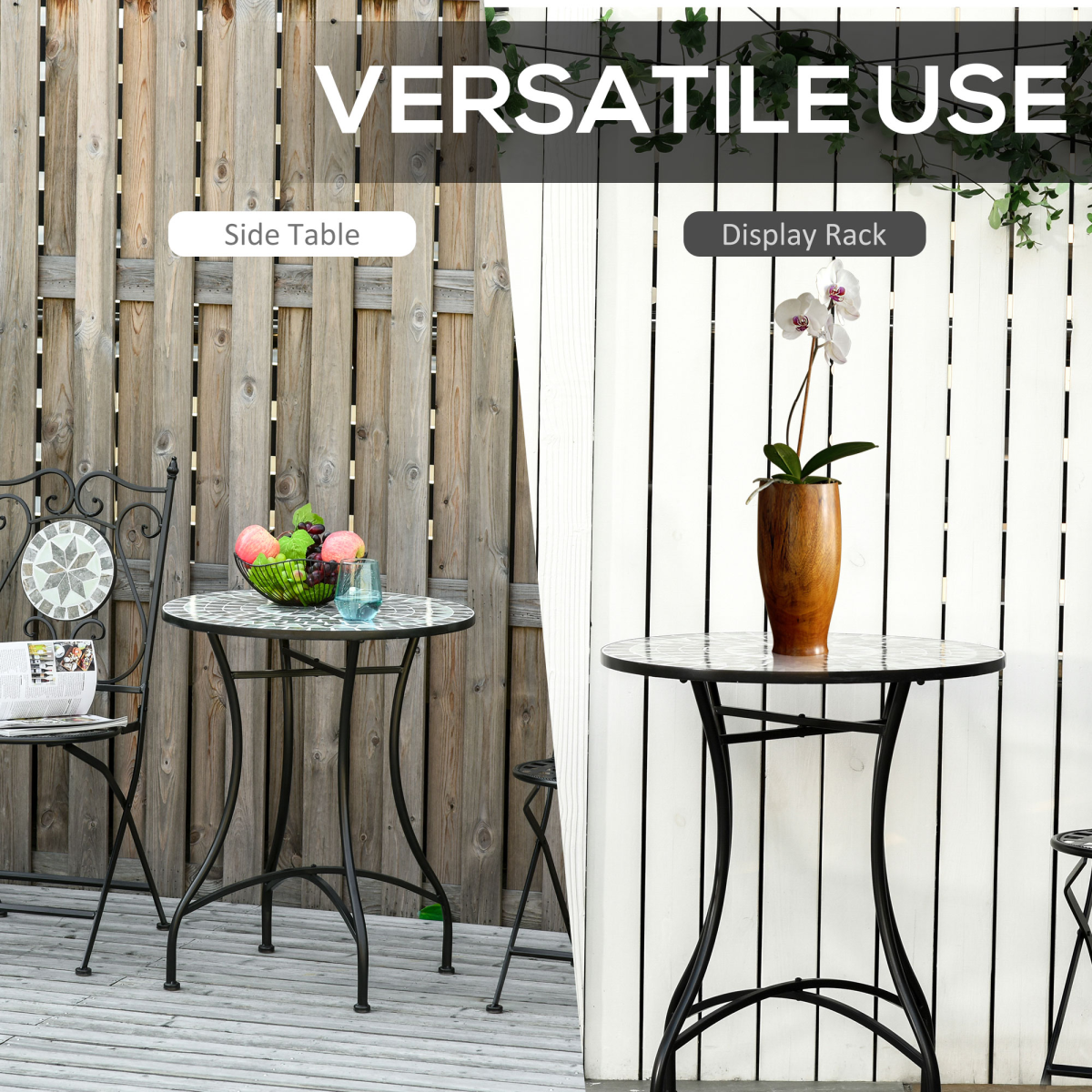 Outsunny Mosaic Side Table Bistro Coffee Table for Garden Patio Balcony Grey