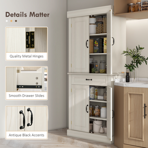 HOMCOM 180cm Kitchen Pantry Storage Cabinet Server Food Organizer, White