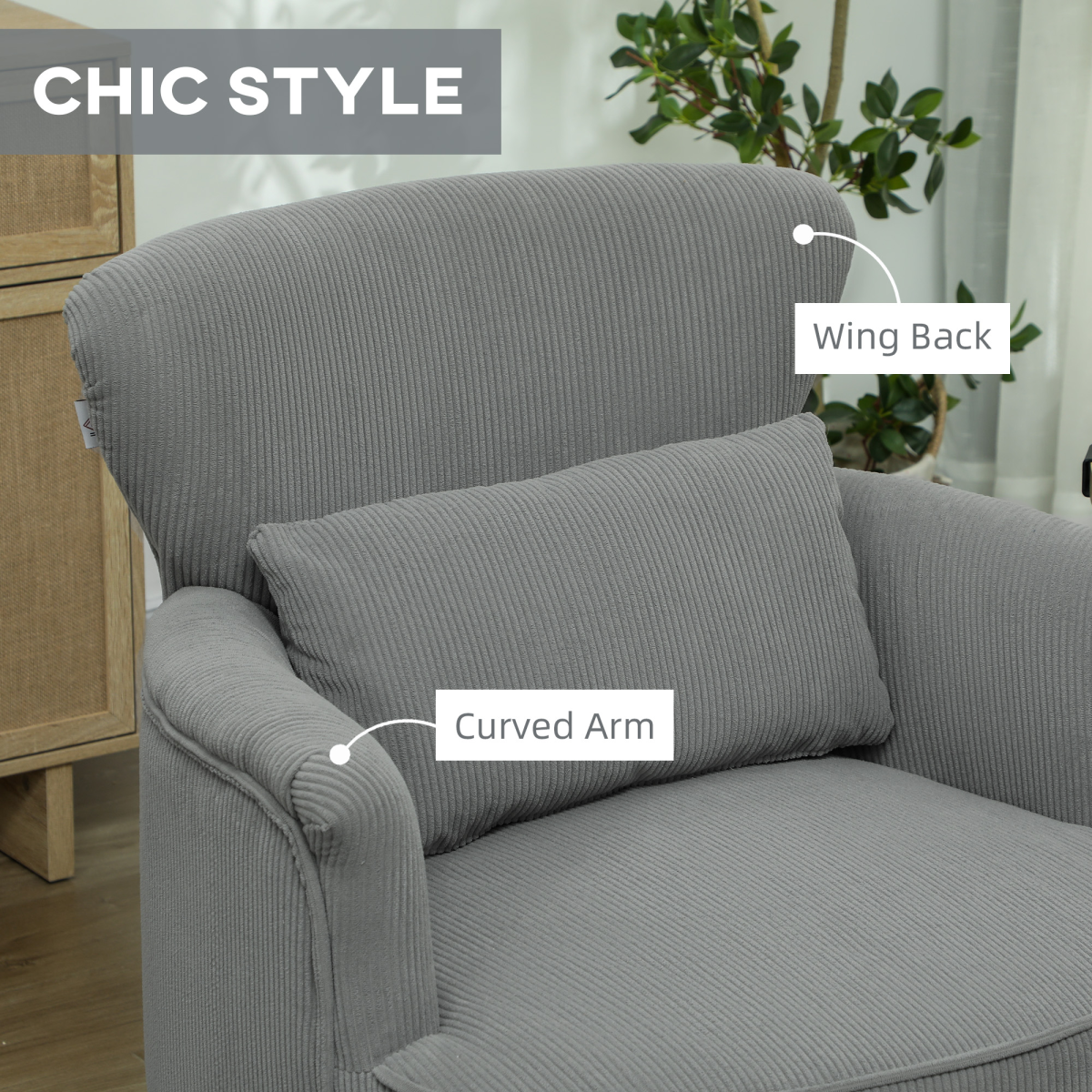 HOMCOM Armchair with Padded Seat and Backrest for Living Room, Light Grey