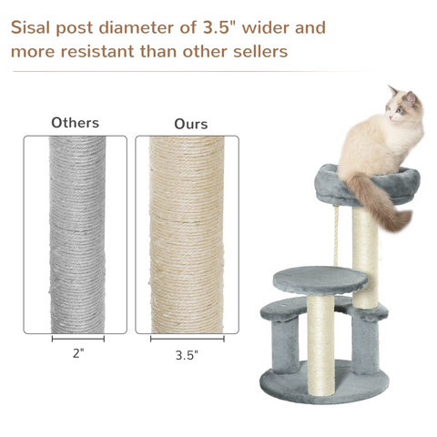 Cat Tree Scratcher Kitty Activity Play Center Post 2 Perch w/ Hanging Sisal Rope