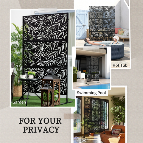 Outsunny 6.5FT Metal Outdoor Privacy Screen Panel with Stand and Ground Stakes