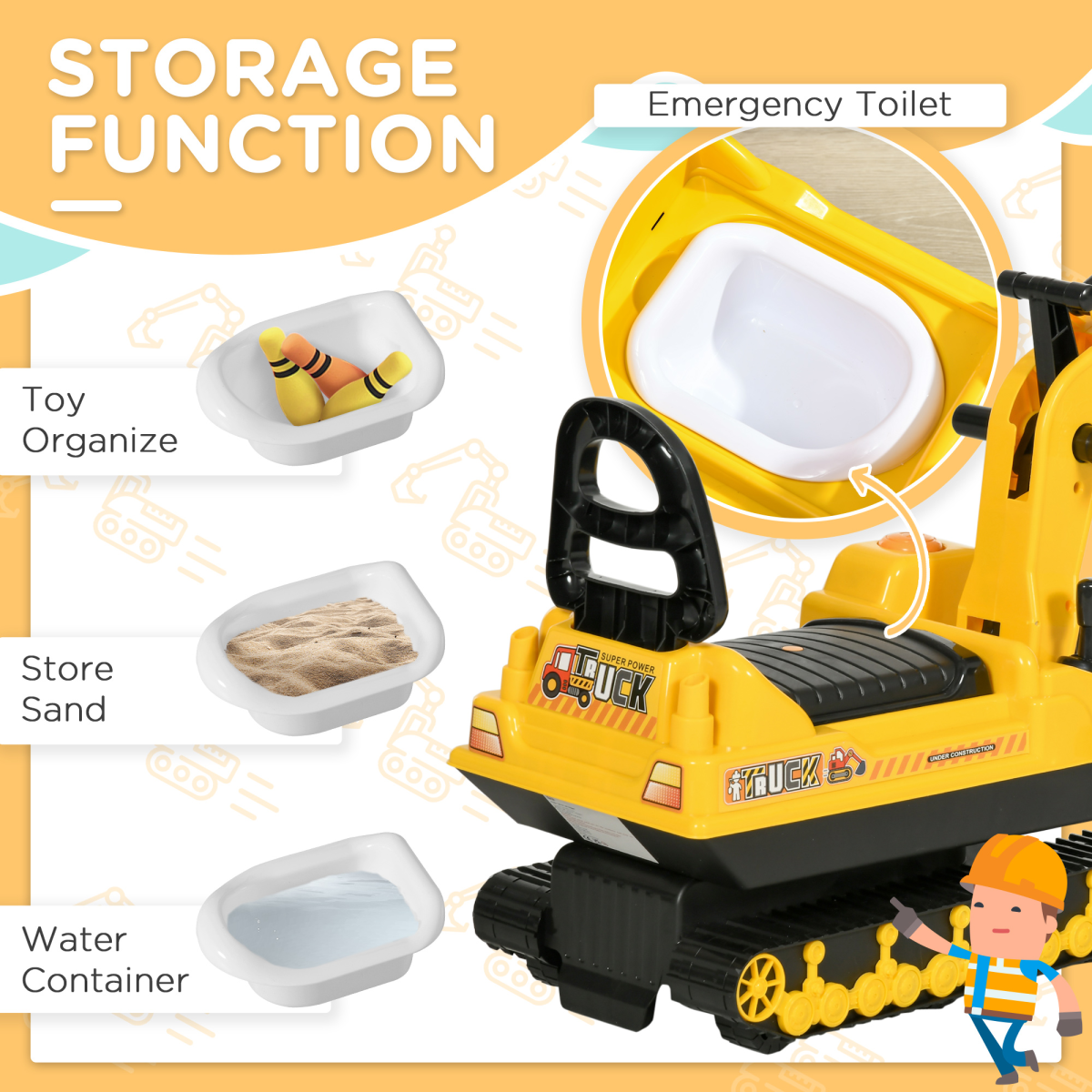 Ride On Excavator Toy Tractors Digger Movable Walker Construction Truck HOMCOM