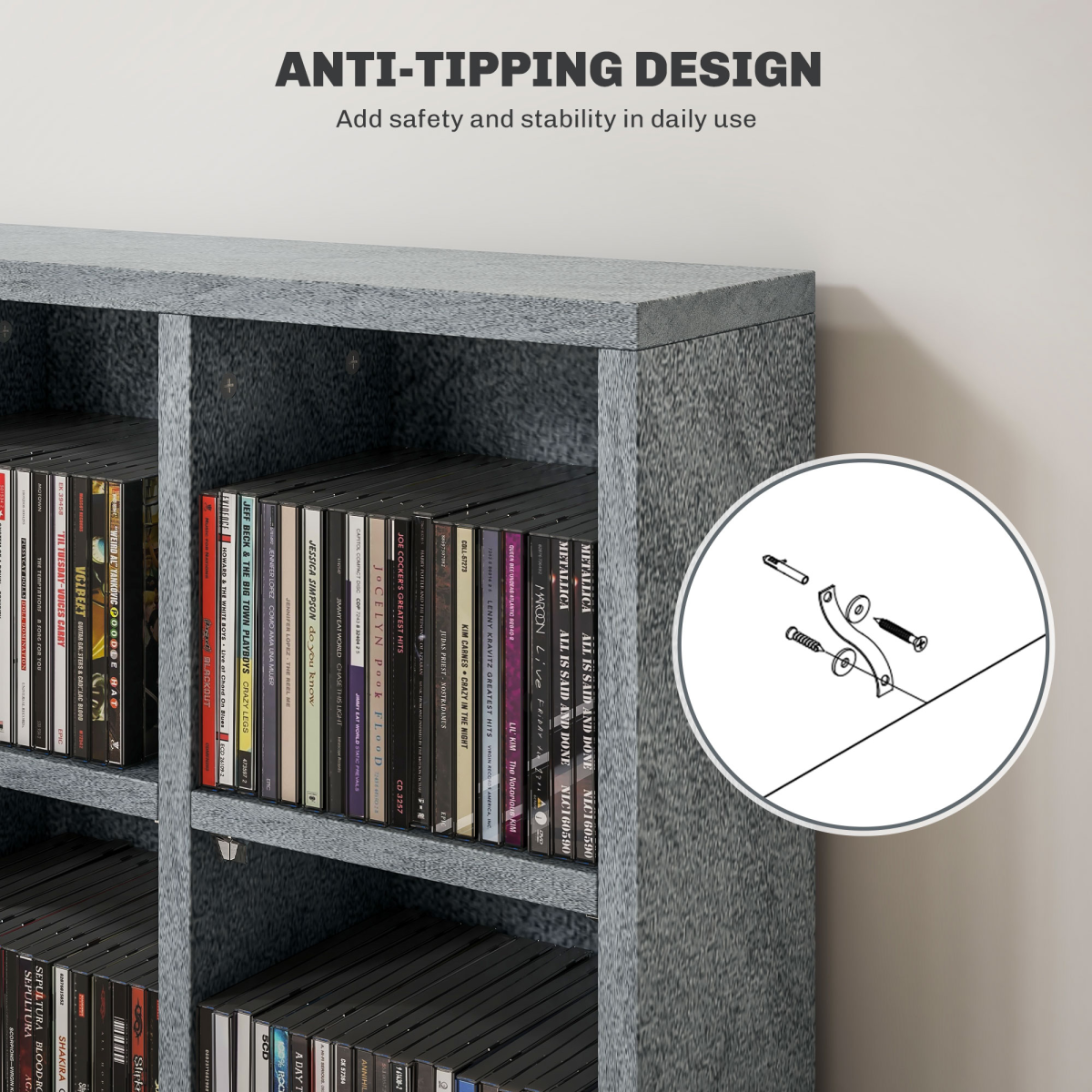 HOMCOM DVD CD Media Storage Rack, Video Display Unit, 89 x 130.5 cm, Grey