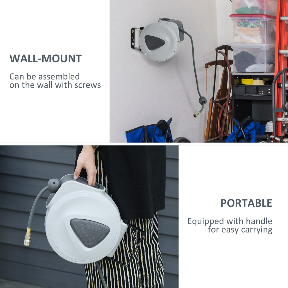 Retractable Air Hose Reel Auto Self-Winding Wall Mount 1/4" 15m힍 Durhand