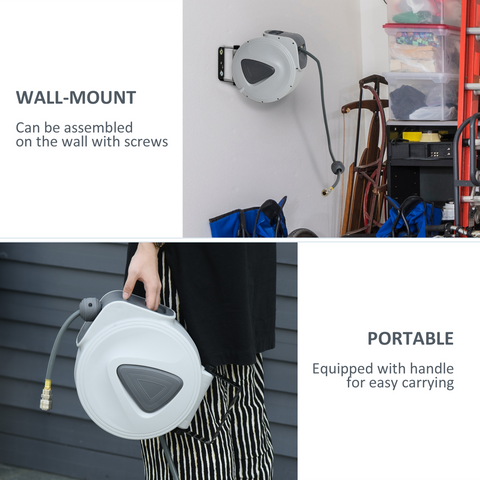 Retractable Air Hose Reel Auto Self-Winding Wall Mount 1/4" 15m힍 Durhand