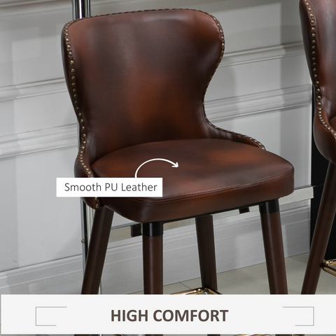 2 Pieces Home Luxury Bar Chair Stool, PU Leather European Style, Brown
