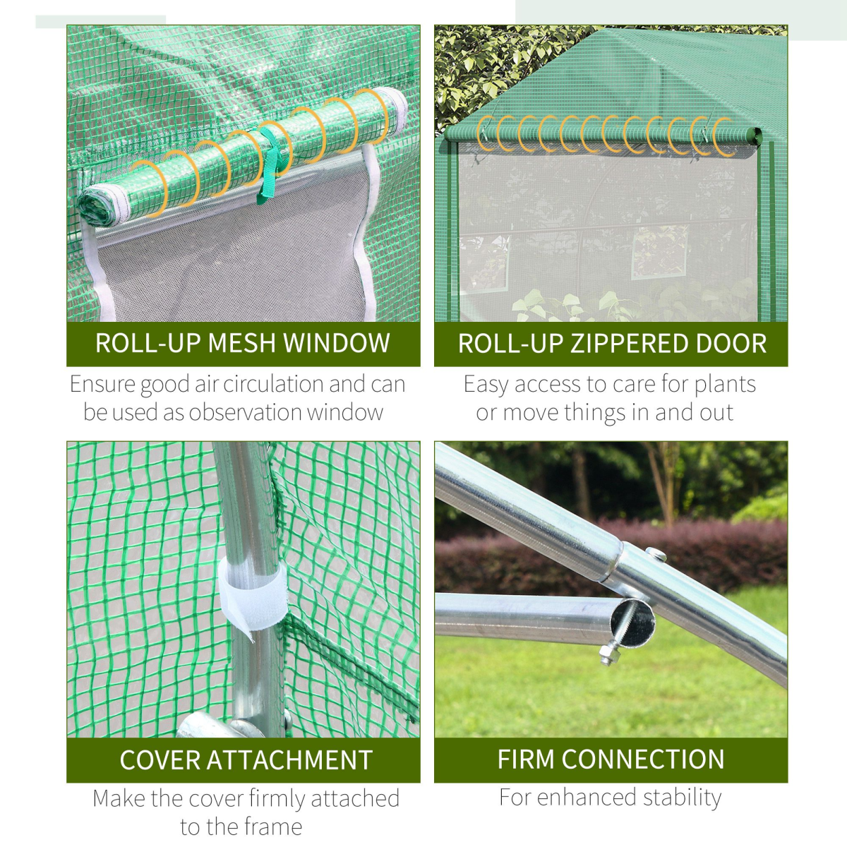 4.47 x 3 x 2m Walk-in Polytunnel Tent,  PE Cover, ZipDoor 6Windows, Green