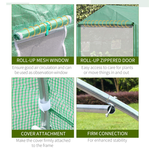 4.47 x 3 x 2m Walk-in Polytunnel Tent,  PE Cover, ZipDoor 6Windows, Green