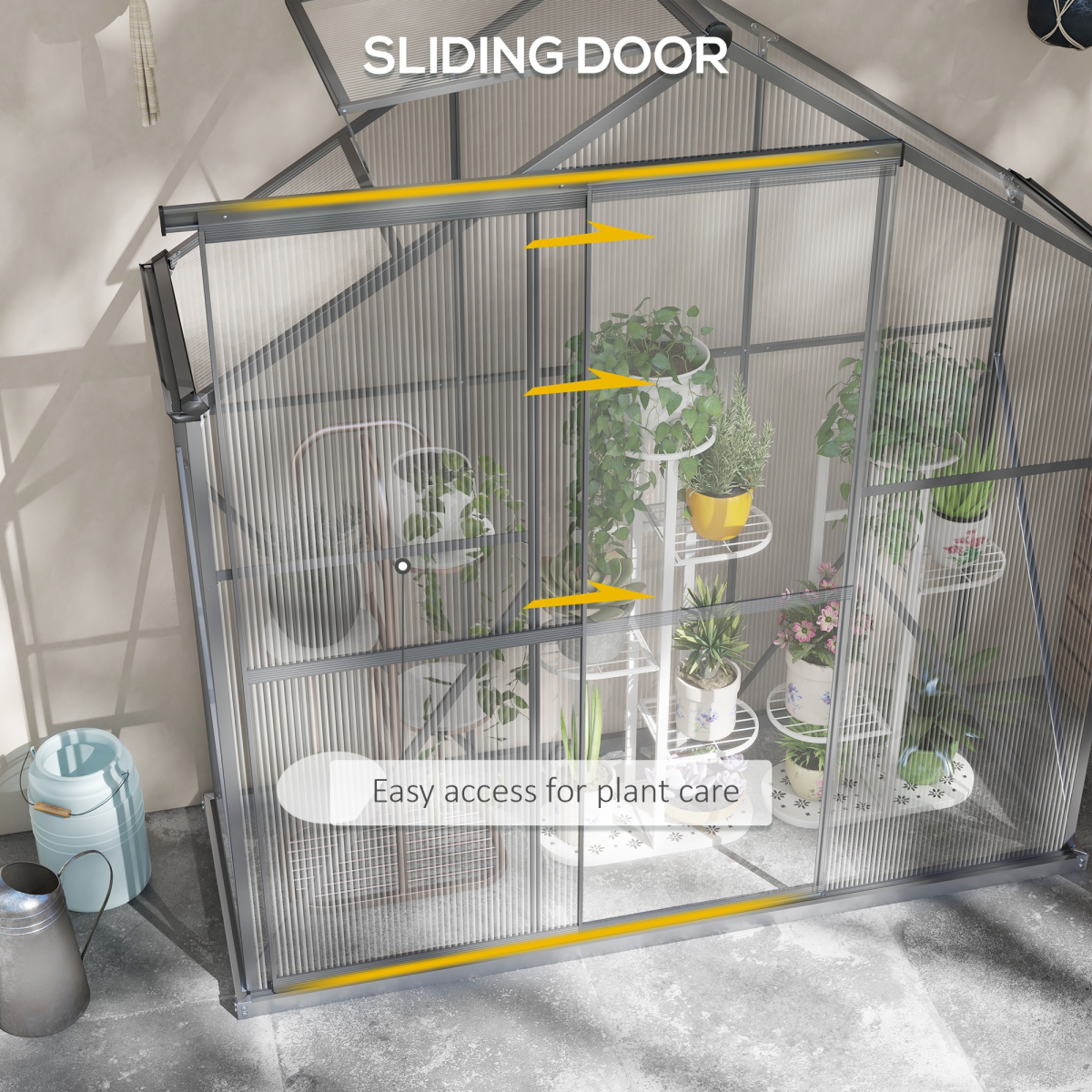 Outsunny 6 x 2.5ft Polycarbonate Greenhouse Aluminium Green House, Dark Grey