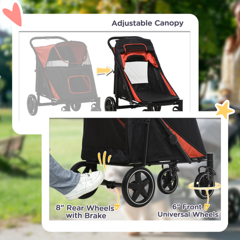 PawHut Foldable Dog Carriage w/ Universal Wheels, Shock Absorber - Red