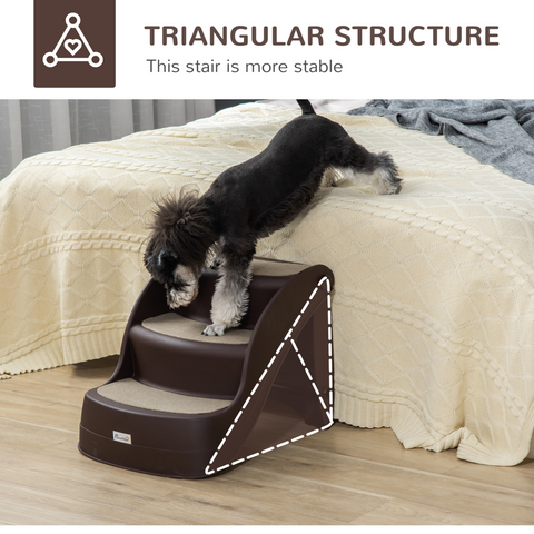 Portable Dog Steps Non-slip Pet Stairs 3-Step Design for High Beds Sofas, Brown