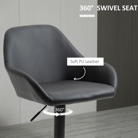 Set of 2, Swivel Barstools with Footrest and Backrest, PU Leather Black