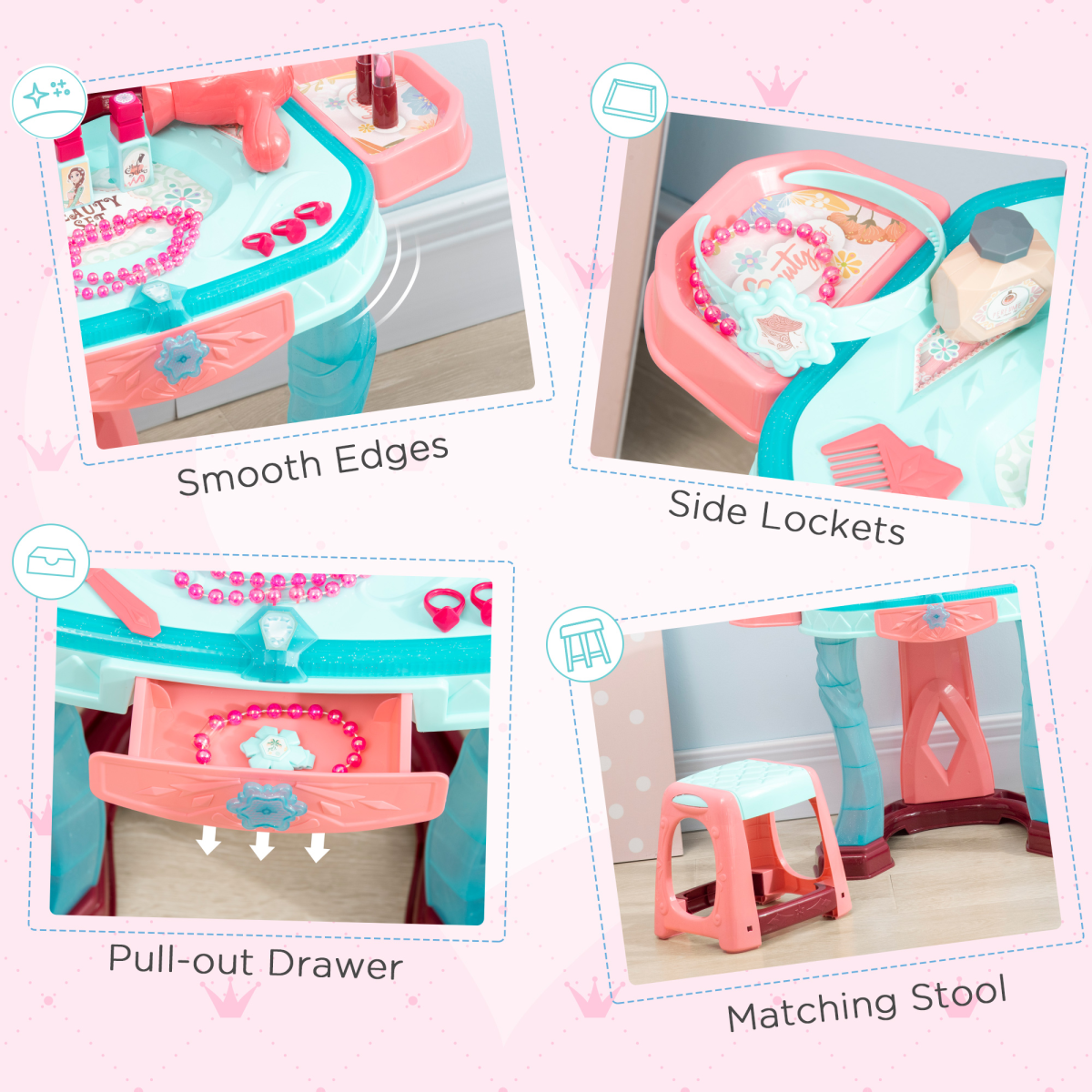 31 Piece Kids Dressing Table w/ Magical Princess Mirror, Light and Music