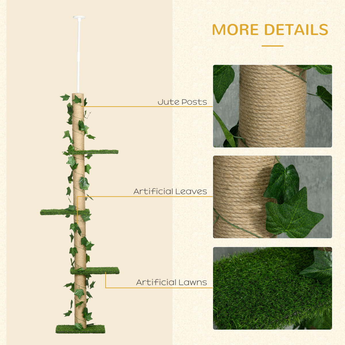 242cm Adjustable Floor-To-Ceiling Cat Tree w/ Anti-Slip Kit - Green
