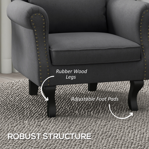 HOMCOM Vintage Armchair Wingback Accent Chair with Naihead Trim Dark Grey