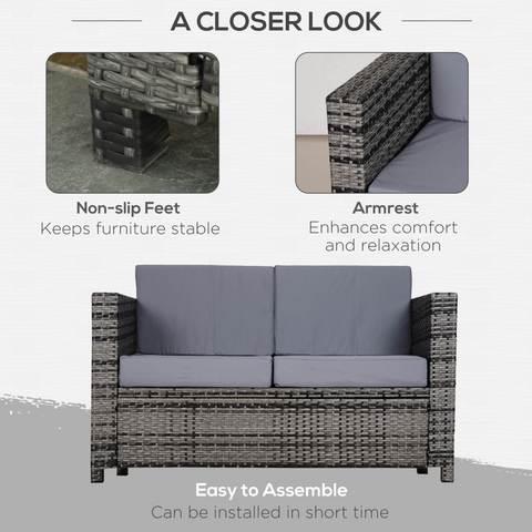 Outsunny Rattan Wicker 2-seat Sofa Loveseat Padded Garden Furniture Grey