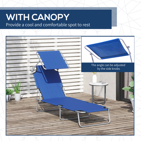 Reclining Chair Folding Lounger Seat & Sun Shade Awning Beach, Blue