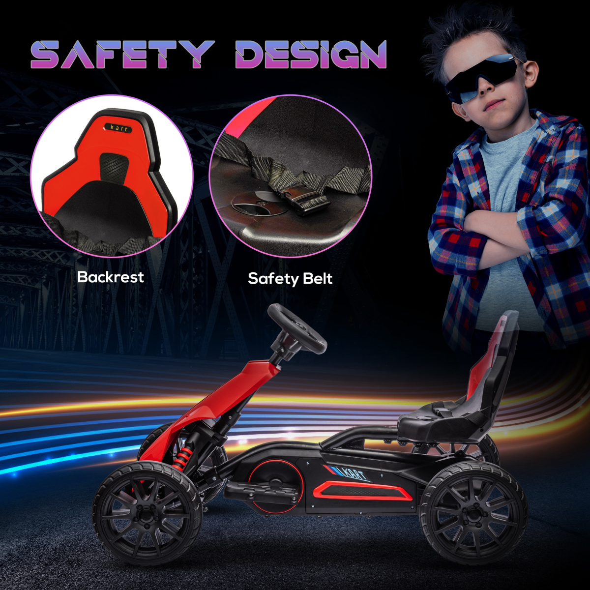 HOMCOM 12V Electric Go Kart with Forward Reversing 2 Speeds for 3-8 Yrs - Red