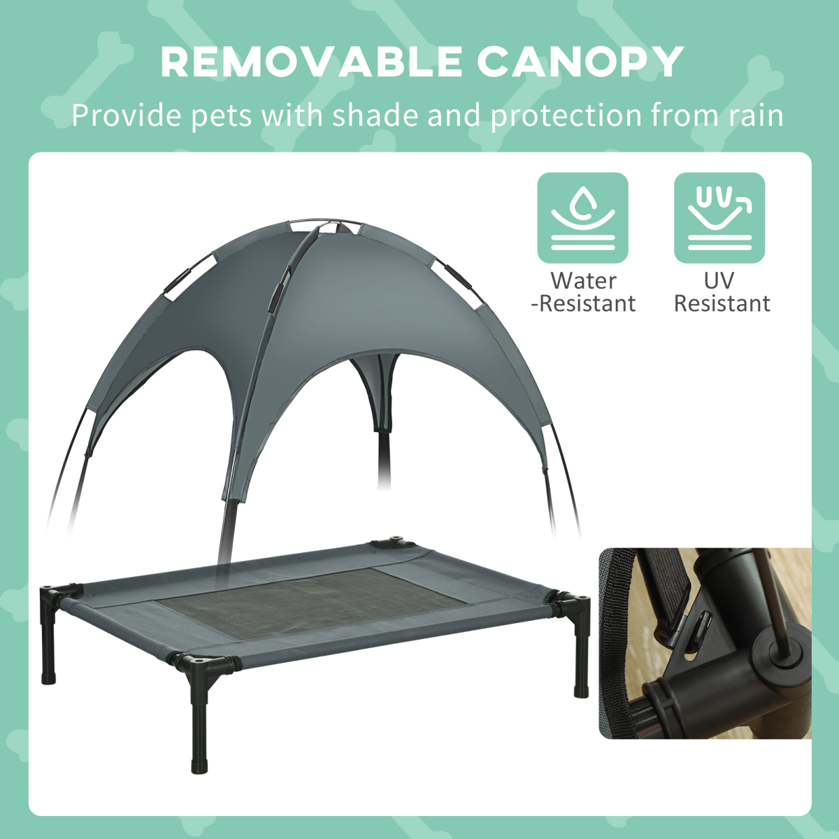 76 cm Elevated Dog Bed Cooling Raised Pet Cot UV Protection Canopy Grey Pawhut