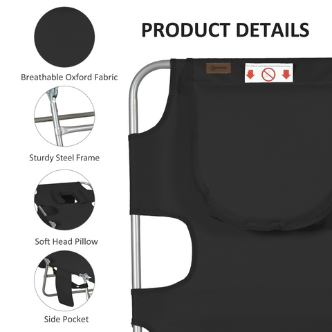 Patio Foldable Sun Lounger 5 Level Adjustable Reclining Chair Black