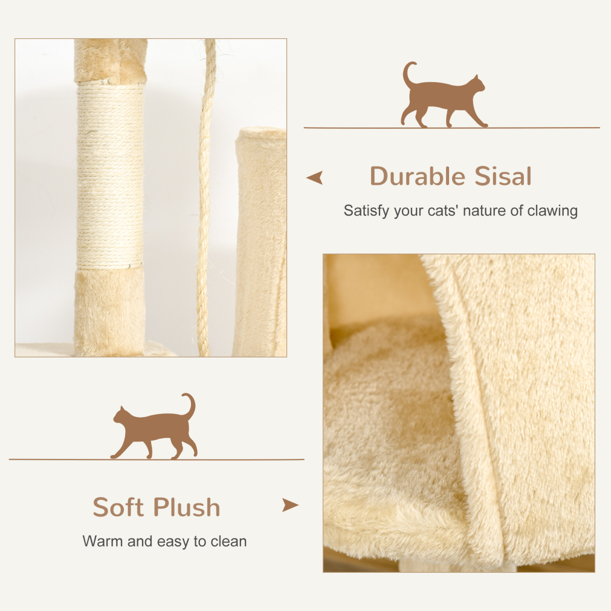 Cat Tree Activity Centre Scratching Post With Toys 4-tier Beige 114cm Pawhut