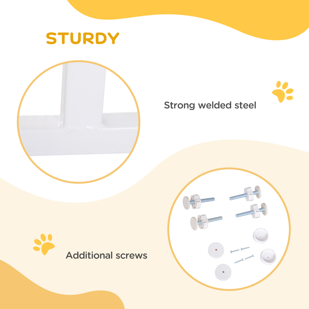 Pressure Fit Dog Gate Pet Barrier for stairs doorway, 76-107cm Width White