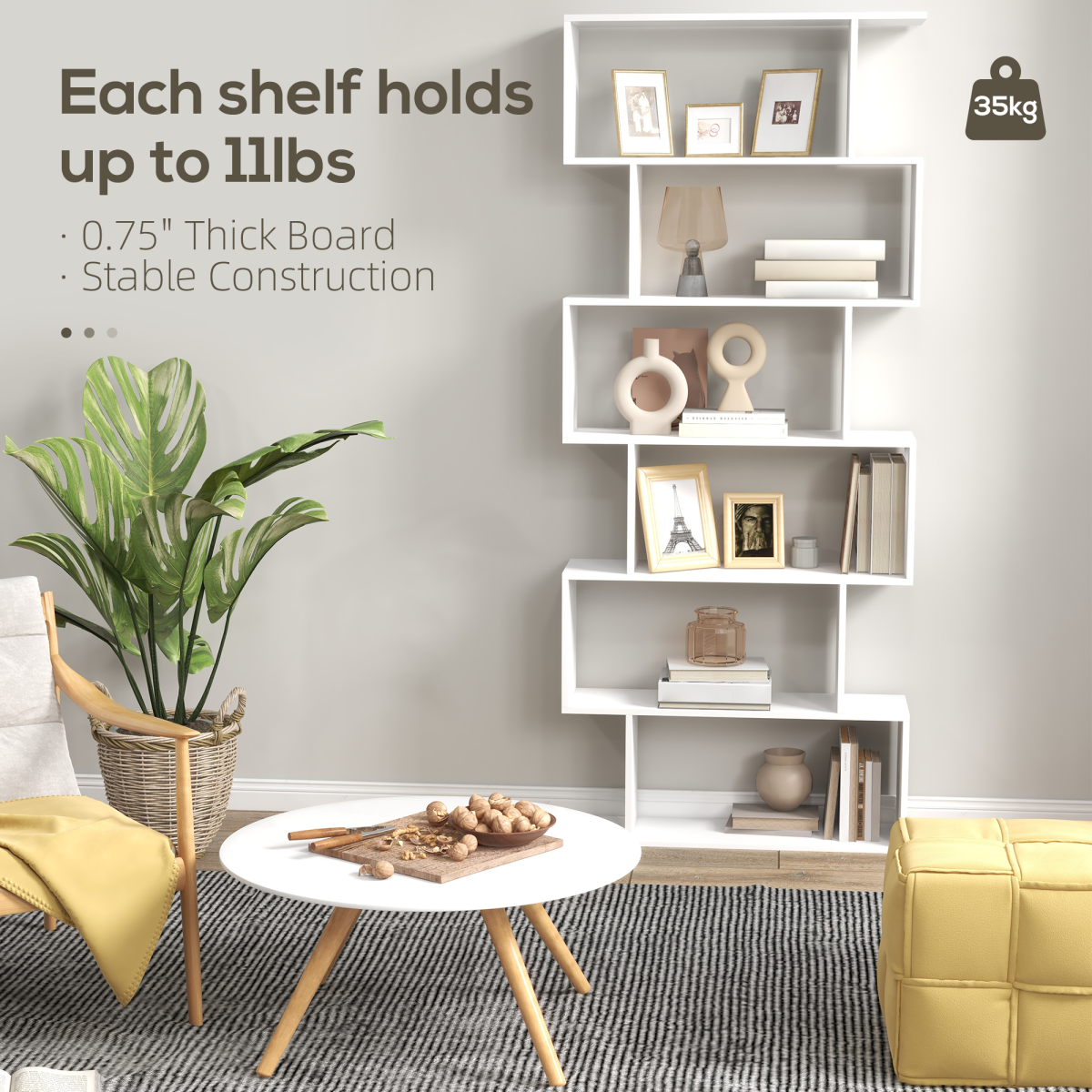 Particle Board 6-Tier Asymmetrical Shelving Unit White