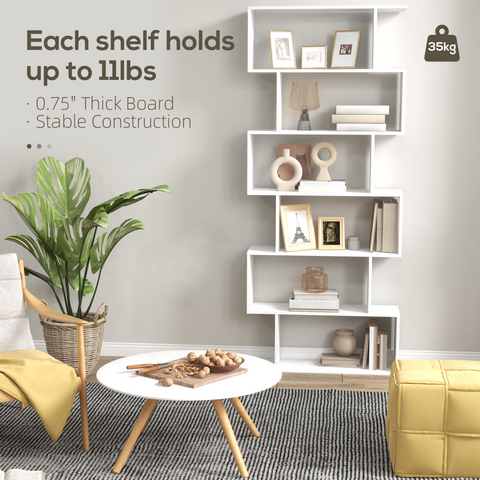 Particle Board 6-Tier Asymmetrical Shelving Unit White