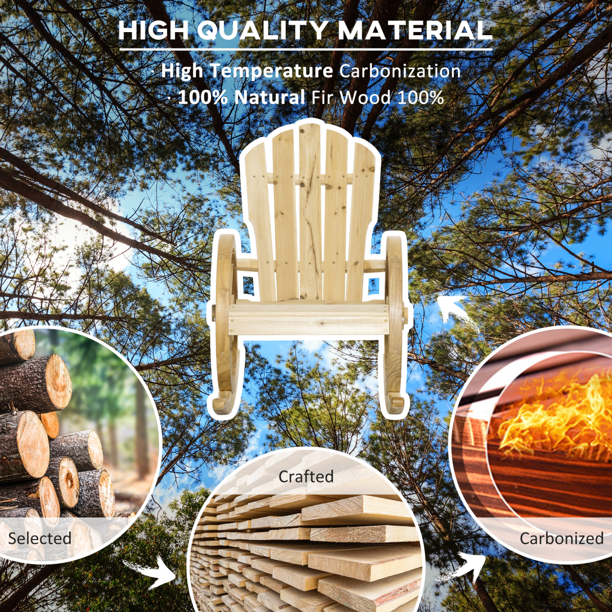 Outsunny Adirondack Rocking Chair Porch Poolside Garden Lounging Natural