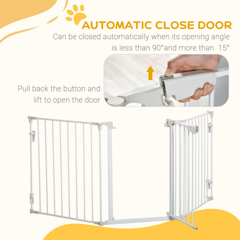 Pet Safety Gate 3-Panel Playpen Metal Fence W/ Walk Through Door White