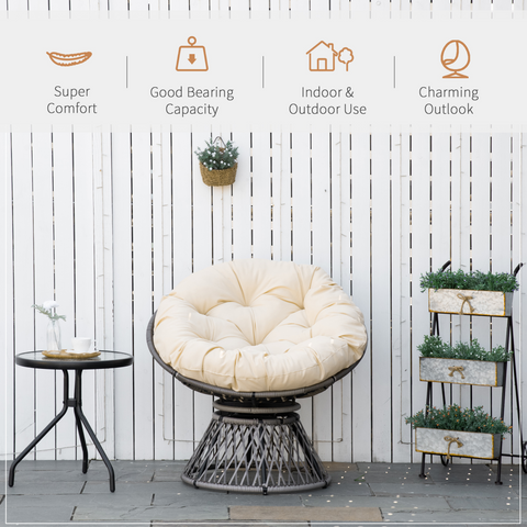 360??Swivel Rattan Papasan Moon Bowl Chair Round Outdoor w/ Padded Outsunny
