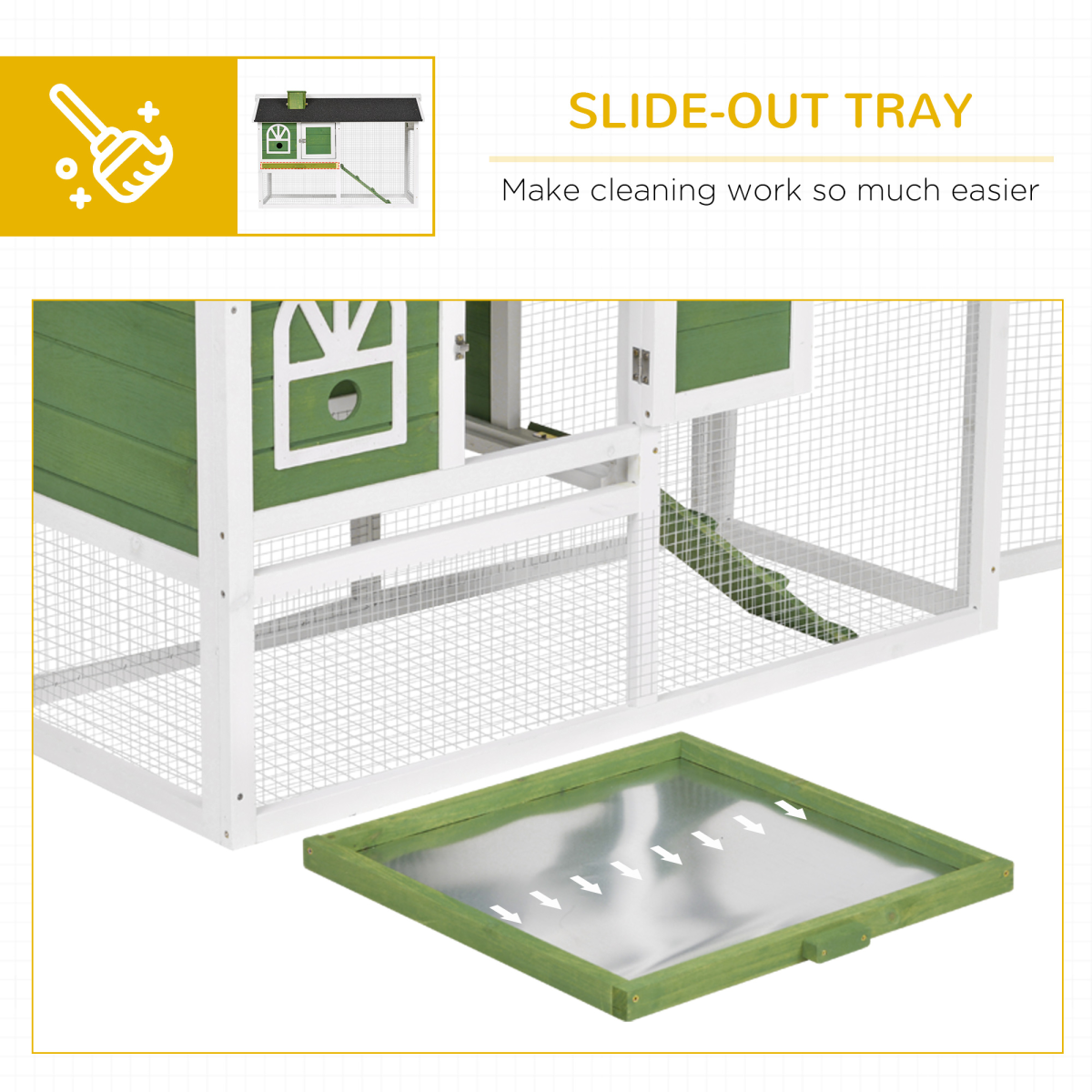 Rabbit Hutch Wood Bunny Cage for Outdoor Indoor w/ Pull Out Tray Run Ramp Green